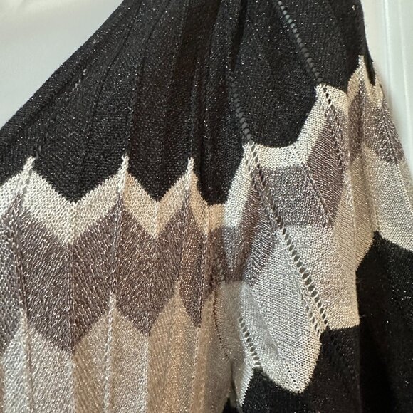 New Bebe Black/Grey/Silver Metallic Thread w/¾ Sleeves Midi Dress, Size L (NWOT) - Picture 3 of 12